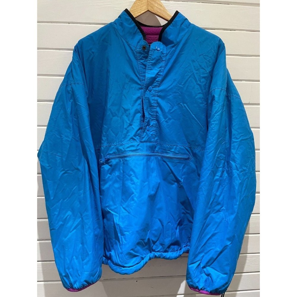 Vtg 90s Gap Men XL Blue purple Arctic Light Fleece Pockets 1/2 Zip reversable